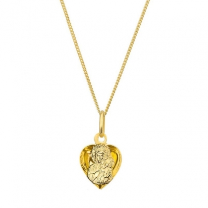 Złoty medalik z Matką Boską Częstochowską w wypukłym sercu pr. 585